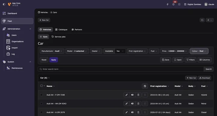 [Translate to Magyar:] The filter bar above a listing